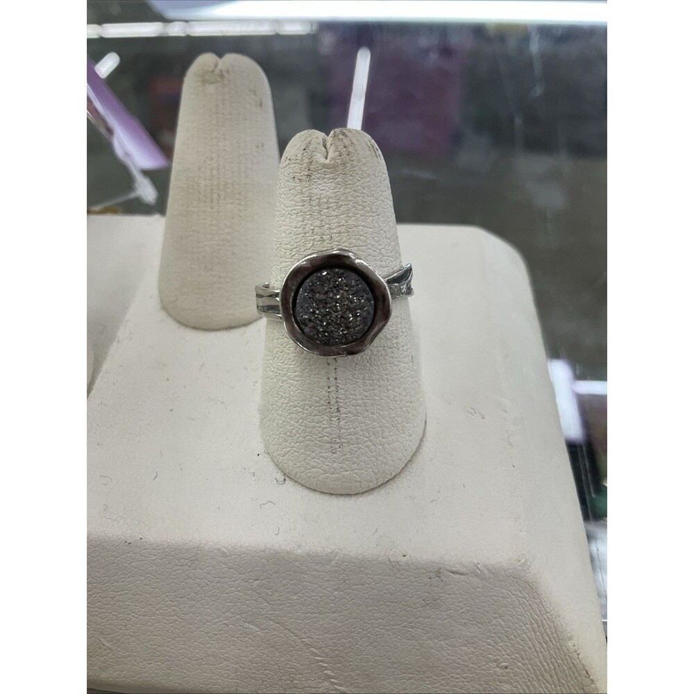 Nia Zuman Israel Sterling Silver 925 Druzy Ring Size 7 Silver Quartz Unisex